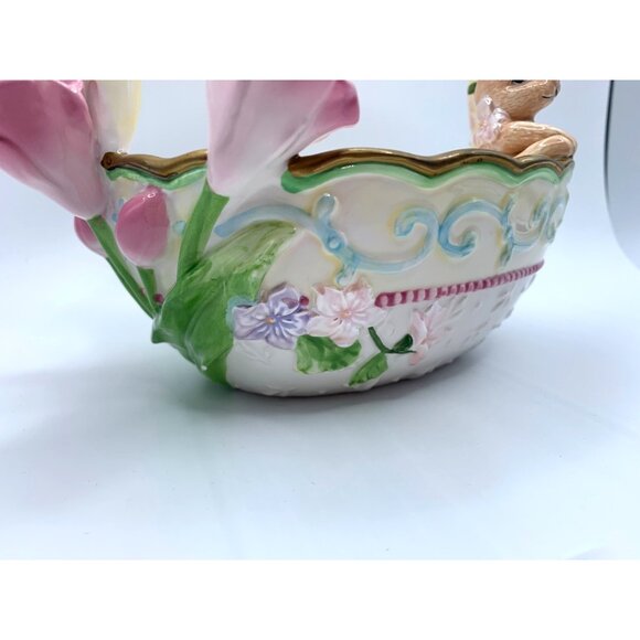Avon Springtime Collection Ceramic Basket w Bunny and Flowers 7.5 Inch - Picture 8 of 11